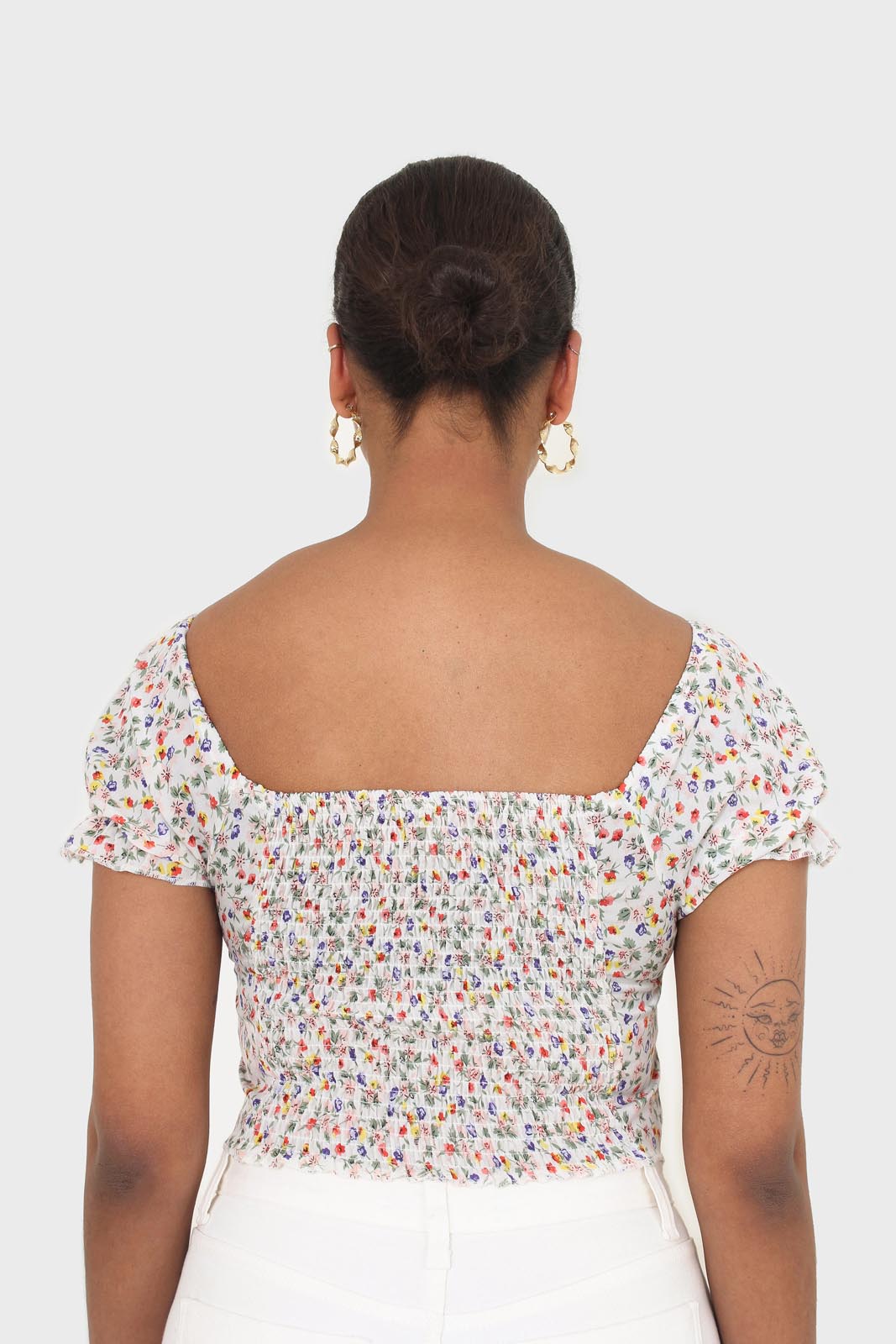 Ivory floral print cropped top_4