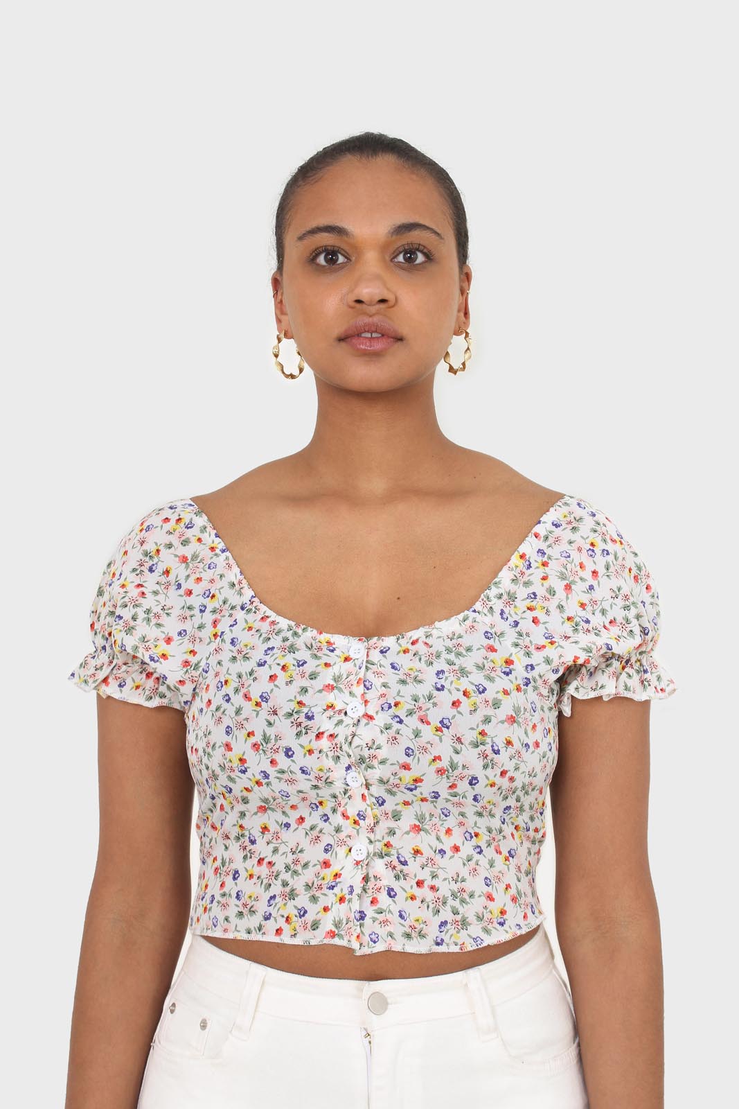 Ivory floral print cropped top_3