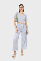 Blue gingham loose fit drawstring trousers_2