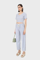 Blue gingham loose fit drawstring trousers_6