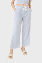 Blue gingham loose fit drawstring trousers_1