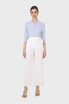 Ivory smart wide leg panel belted trousers_4