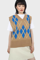 Camel and bright blue argyle sweater vest_1