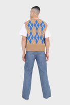 Camel and bright blue argyle sweater vest_12