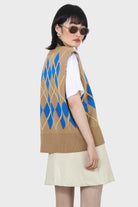 Camel and bright blue argyle sweater vest_3