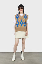 Camel and bright blue argyle sweater vest_2