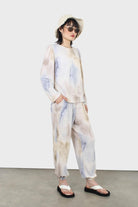 Beige and blue tie dye loose fit trousers_4