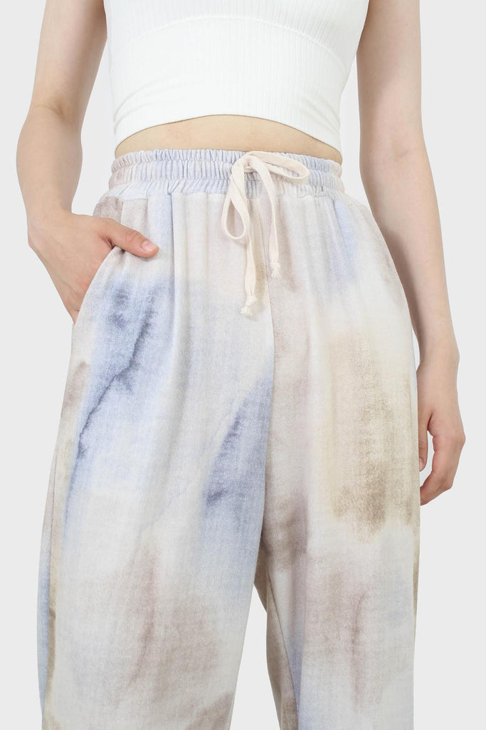 Beige and blue tie dye loose fit trousers_5