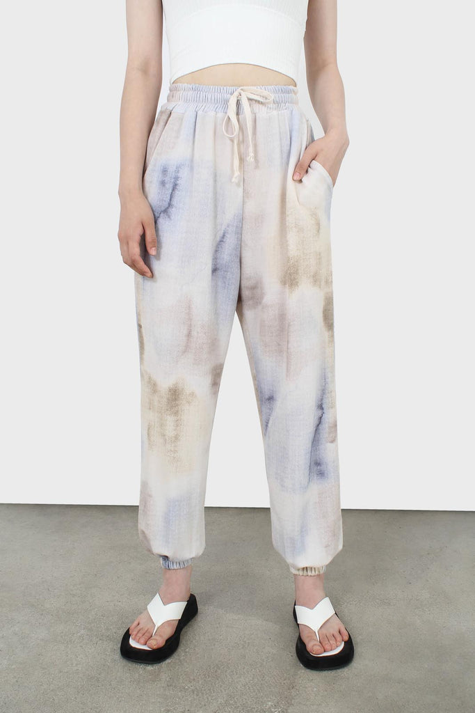 Beige and blue tie dye loose fit trousers_1