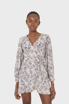 Ivory and black printed ruffle trim dress_9