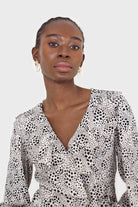 Ivory and black printed ruffle trim dress_10