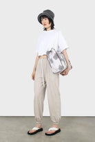 Beige loose fit sweatpants - set_4