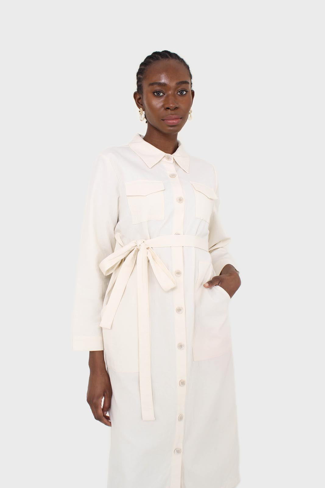 Ivory belted long shirt dress_13