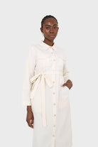 Ivory belted long shirt dress_13