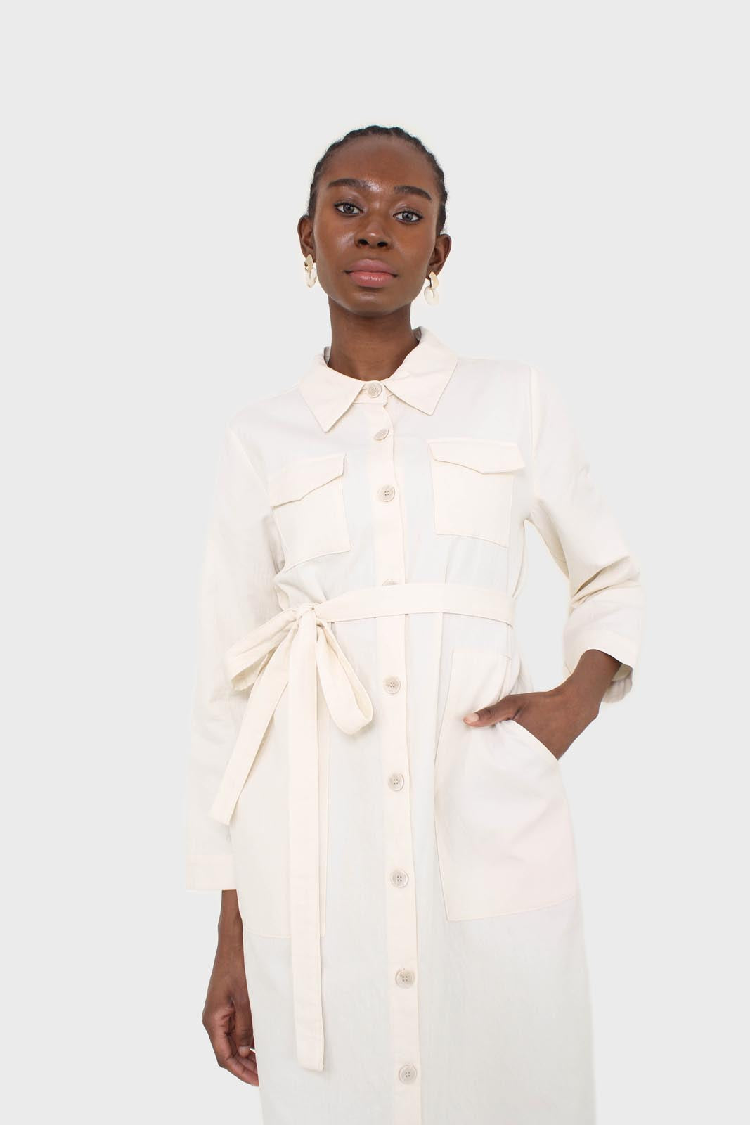 Ivory belted long shirt dress_3