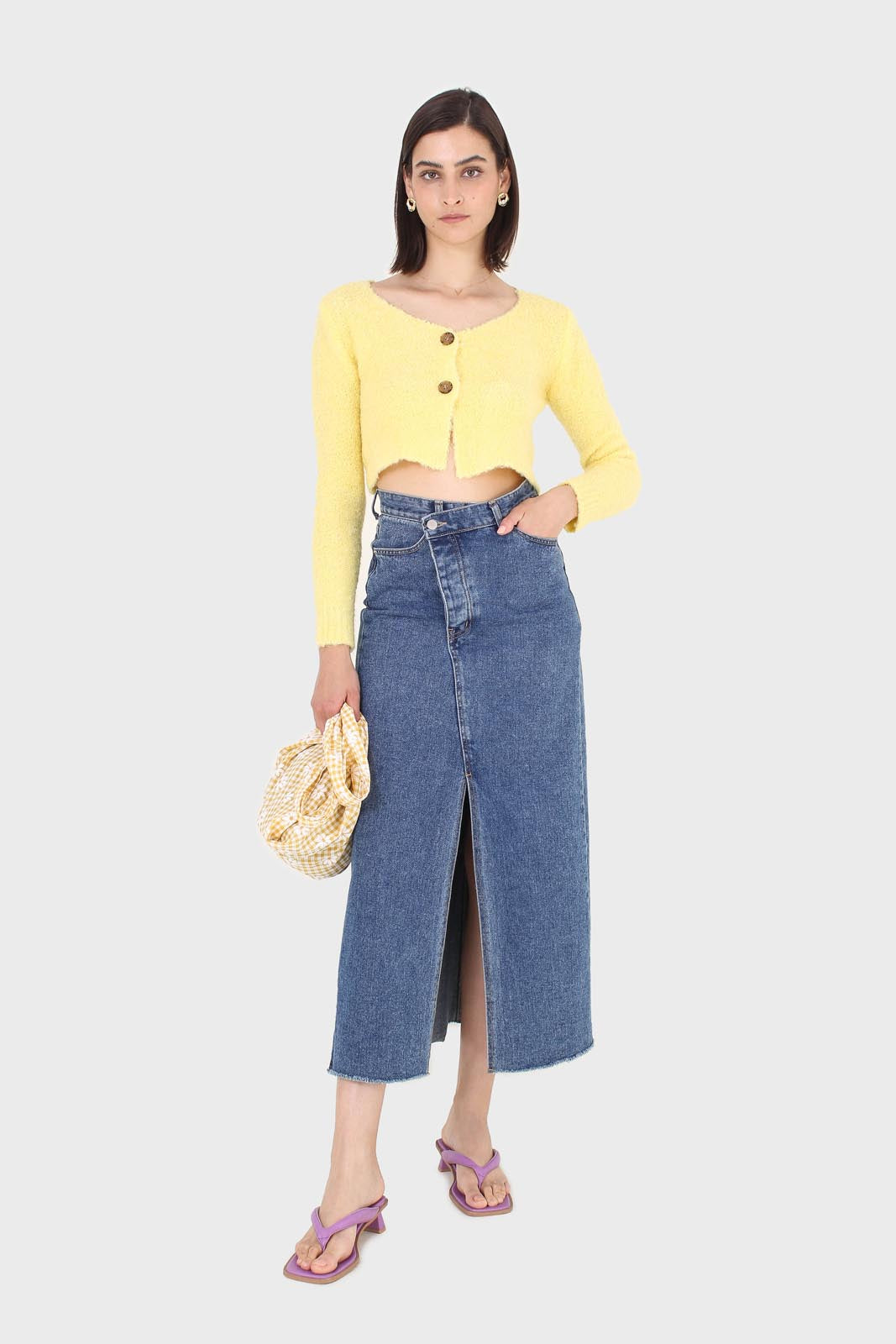 Yellow fuzzy double button cardigan_3