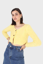 Yellow fuzzy double button cardigan_6