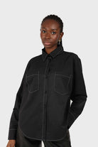 Black and white contrast stitch oversized shirt_1