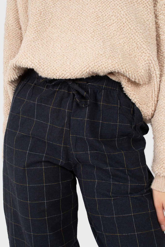 Navy and white box checked loose fit trousers_2