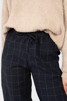 Navy and white box checked loose fit trousers_2