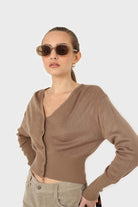 Cocoa brown V-neck cropped cardigan_4