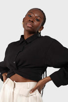 Black twist front cropped shirt_1