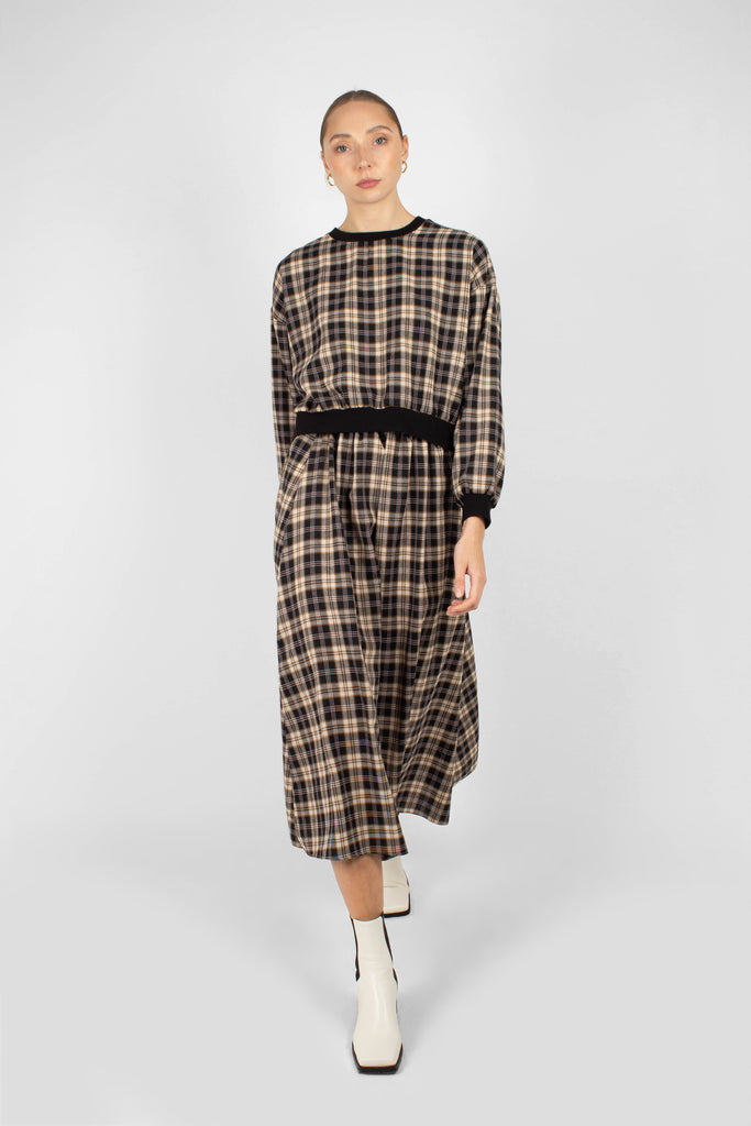 Black and beige checked maxi skirt_3