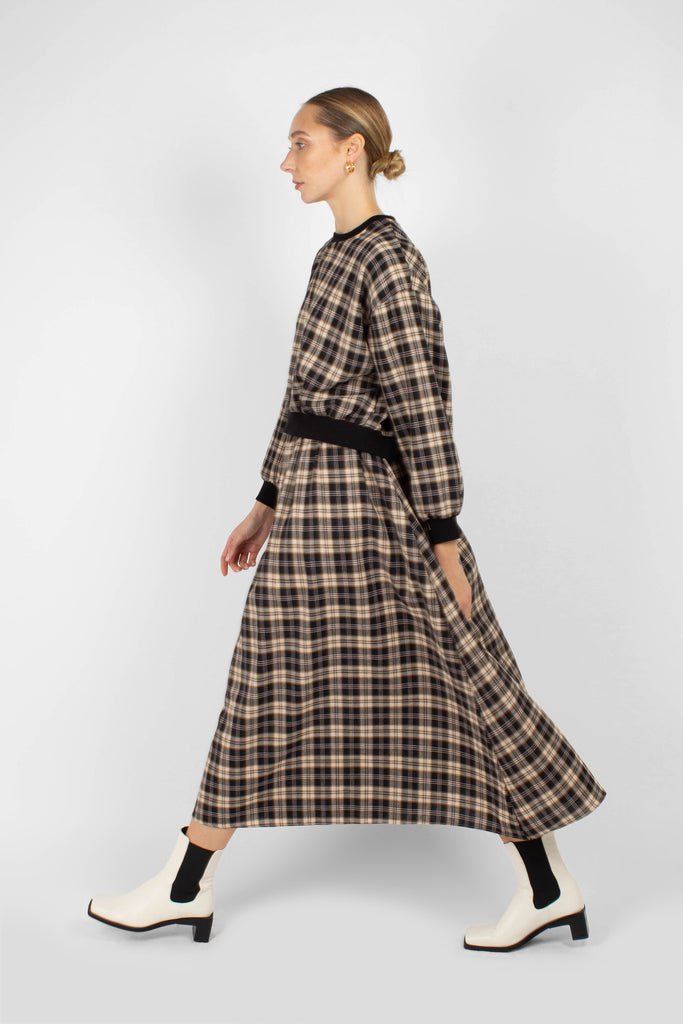 Black and beige checked maxi skirt_1