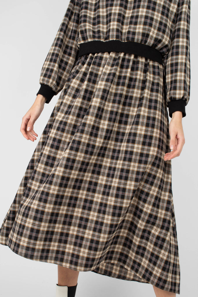 Black and beige checked maxi skirt_2