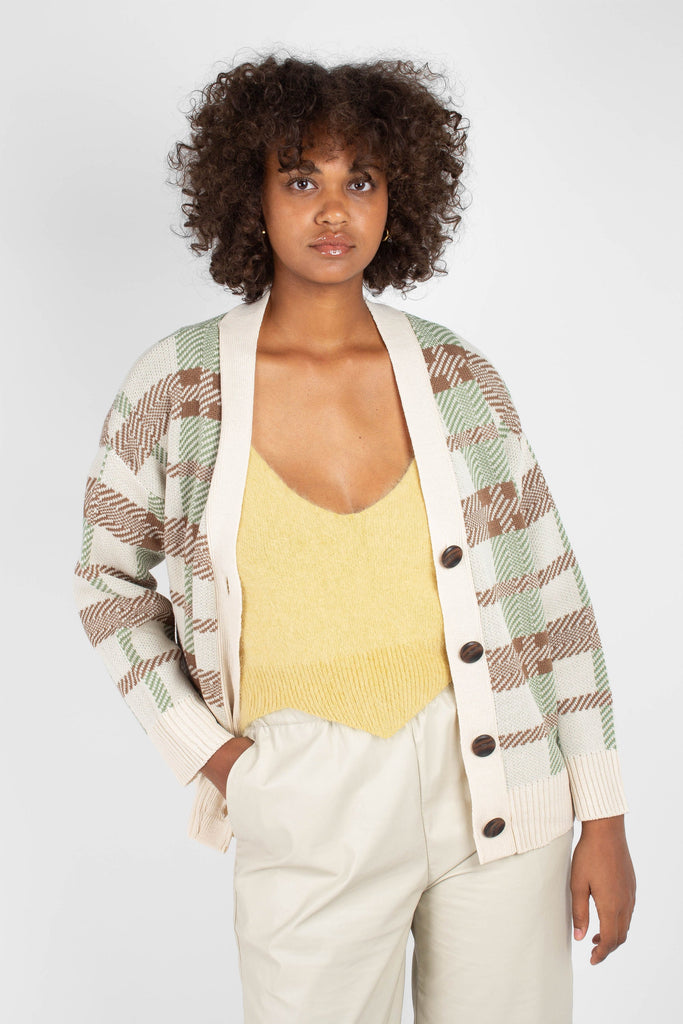 Beige and mint checked cardigan_3