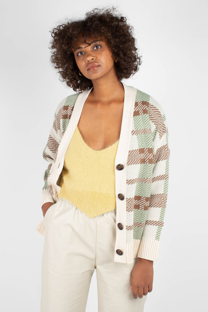 Beige and mint checked cardigan_4