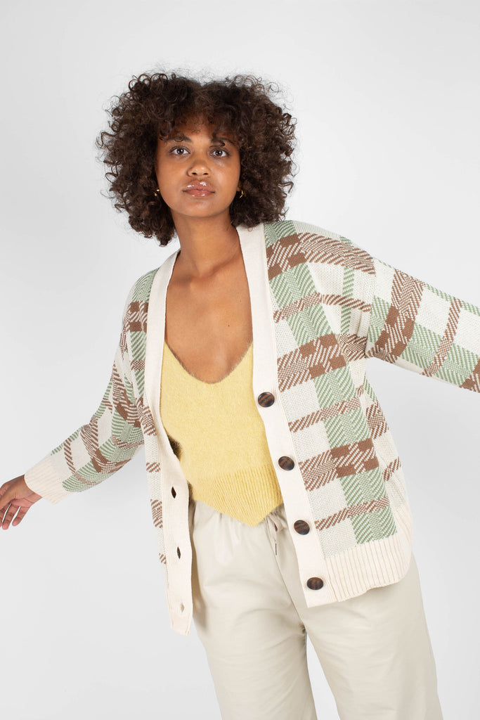 Beige and mint checked cardigan_5