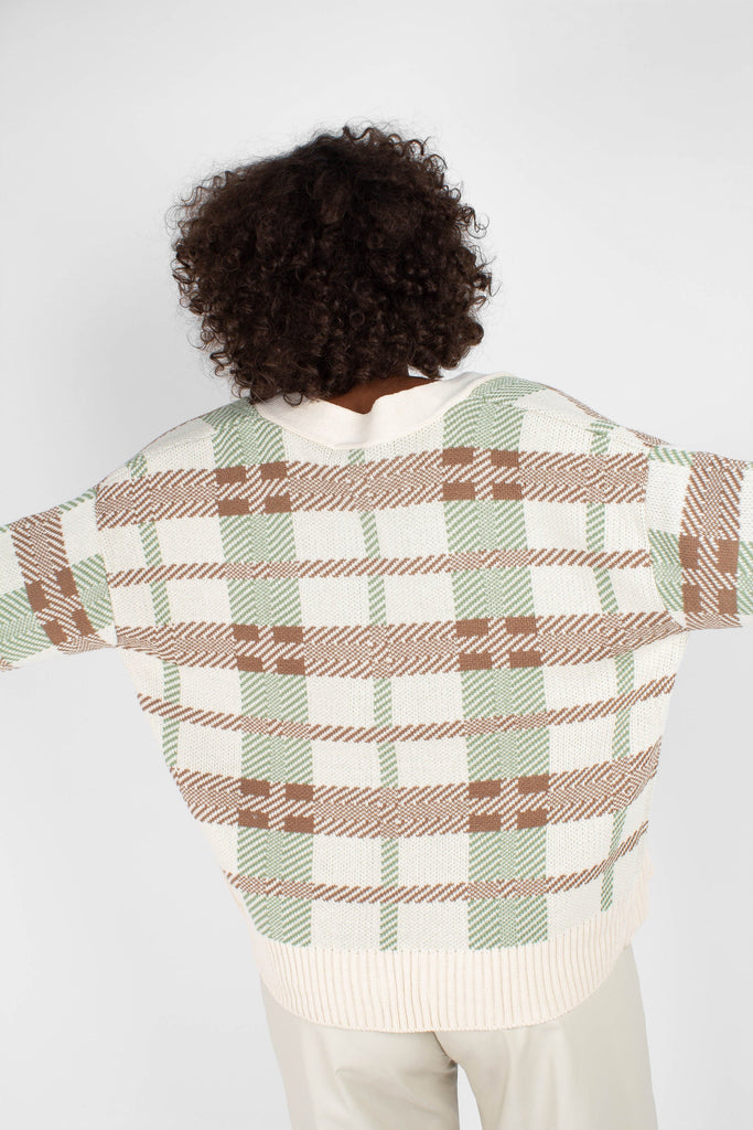 Beige and mint checked cardigan_6
