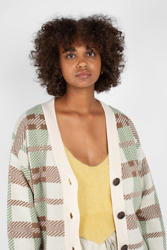 Beige and mint checked cardigan_7