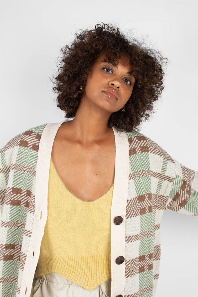 Beige and mint checked cardigan_8