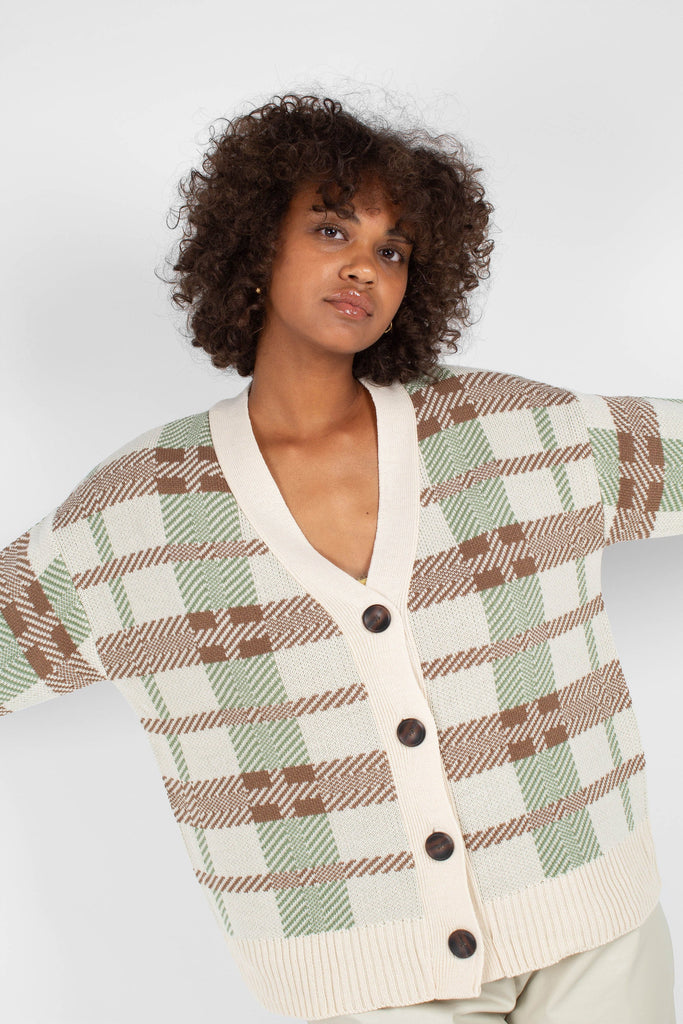 Beige and mint checked cardigan_2
