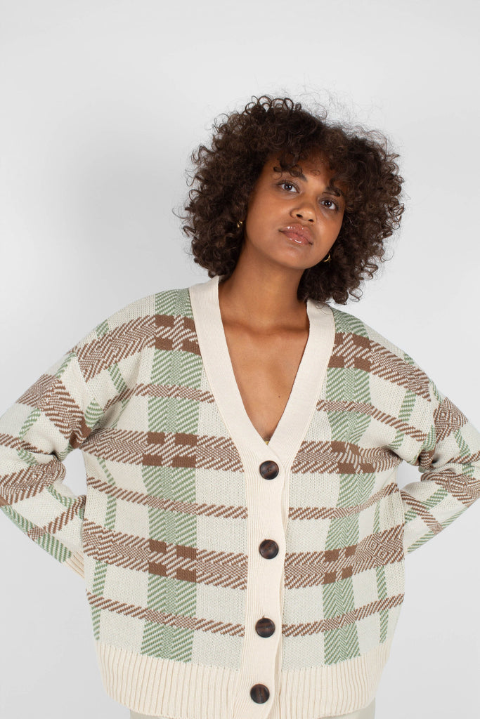 Beige and mint checked cardigan_9