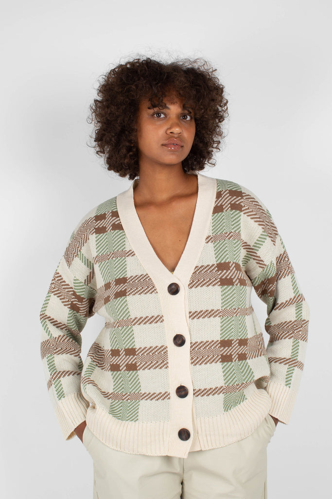 Beige and mint checked cardigan_1