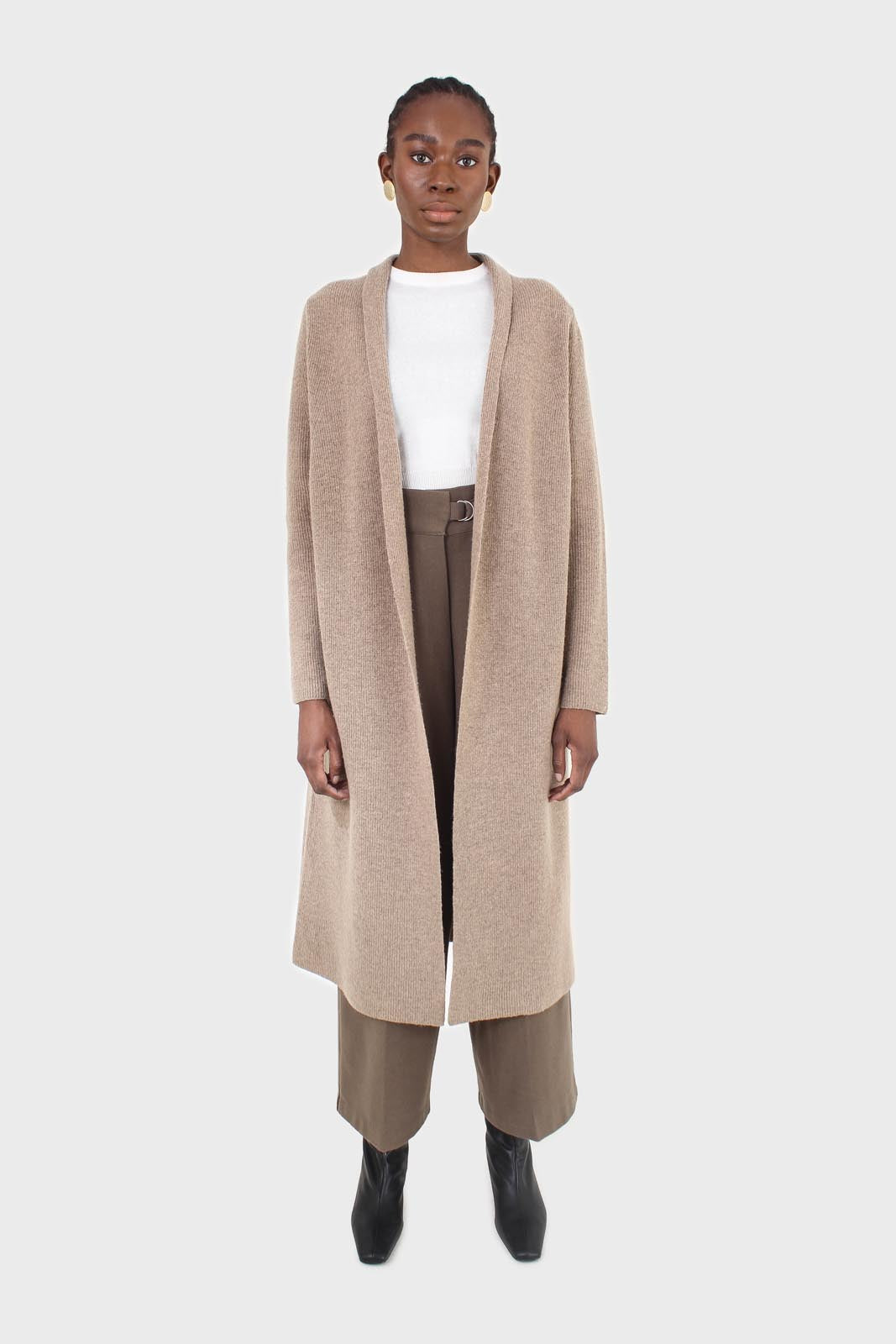 Beige cashmere-wool blend long cardigan | Glassworks London