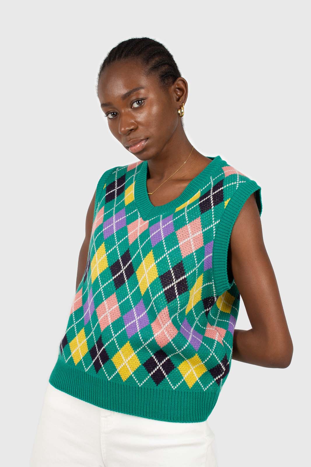 Green multi colored argyle sweater vest_2