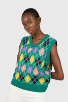 Green multi colored argyle sweater vest_2