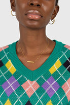 Green multi colored argyle sweater vest_4