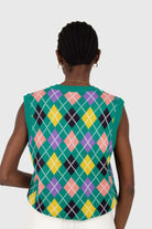 Green multi colored argyle sweater vest_5