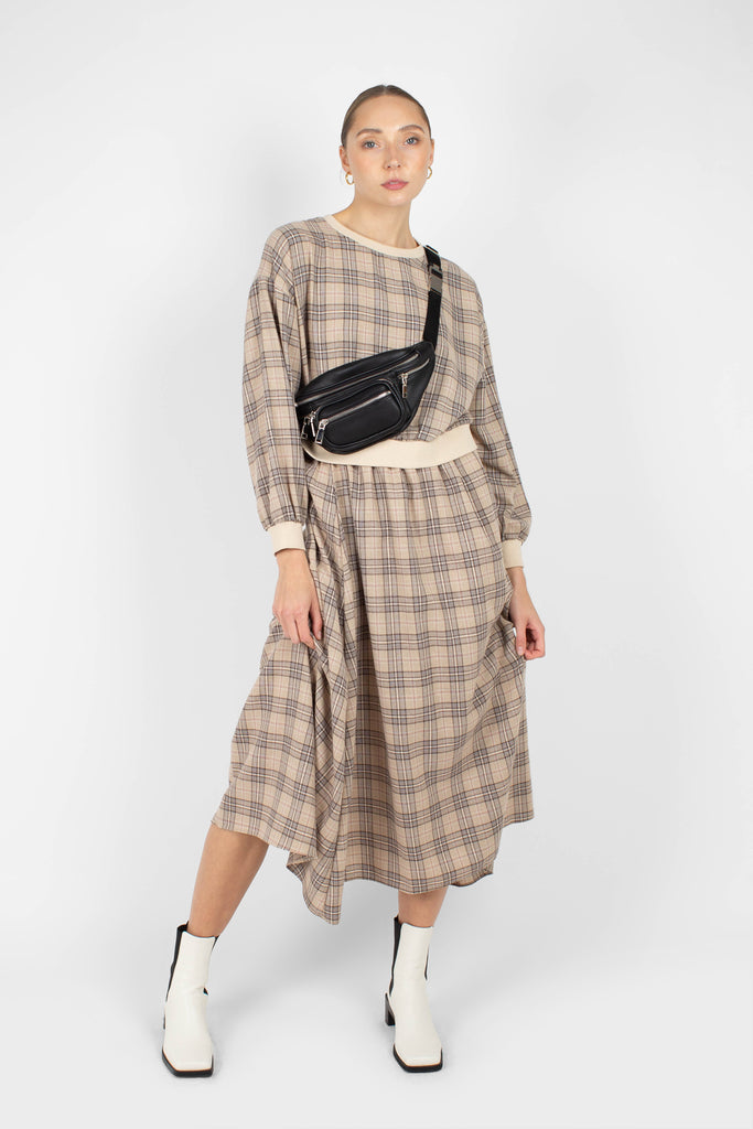 Beige and brown checked maxi skirt_4