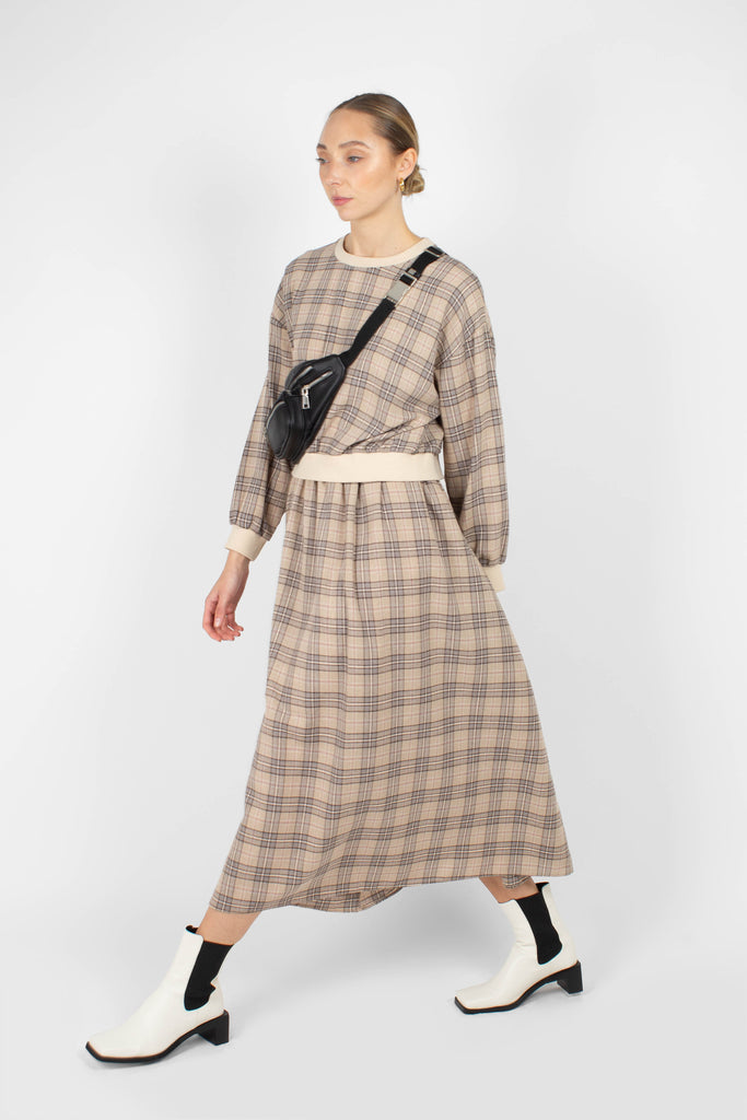 Beige and brown checked maxi skirt_2
