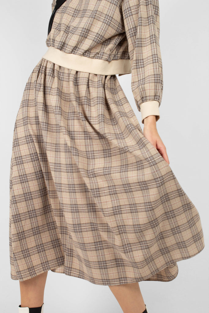 Beige and brown checked maxi skirt_3