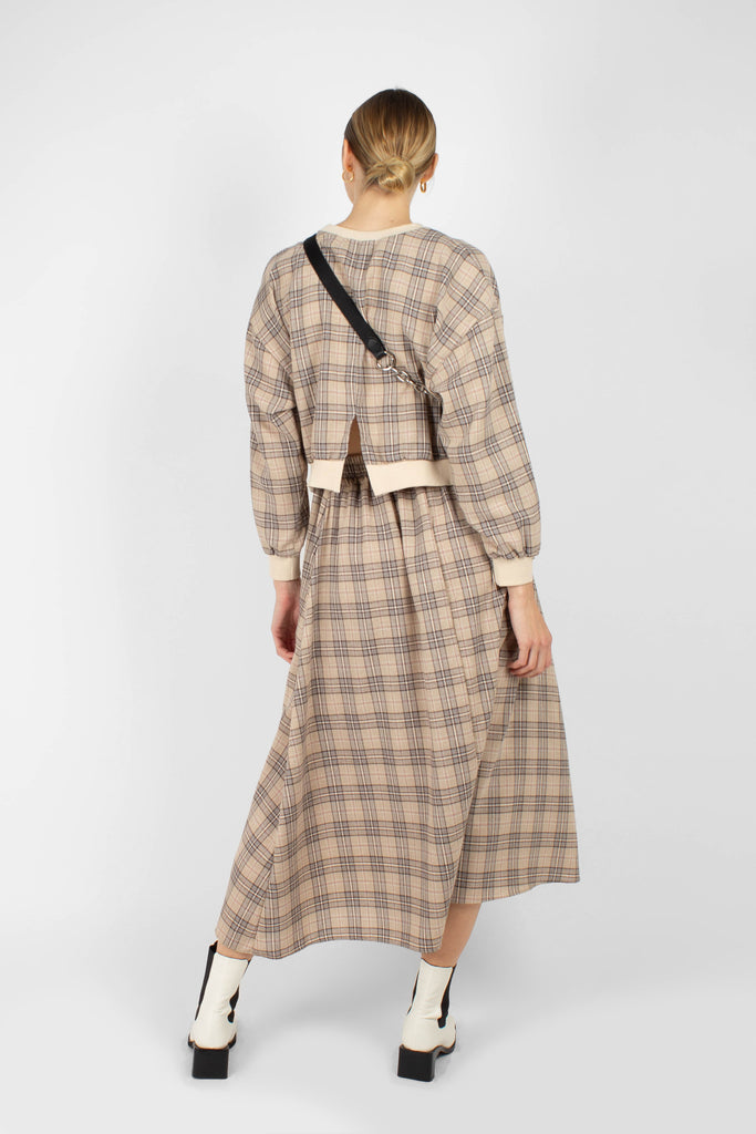 Beige and brown checked maxi skirt_1