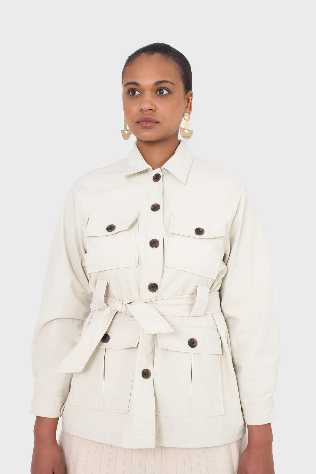 Ivory patch pocket belted safari jacket_7
