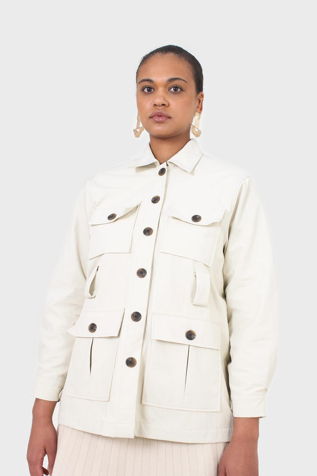 Ivory patch pocket belted safari jacket_6