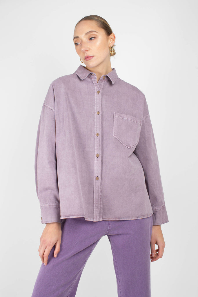 Lilac patch pocket oversized washed cotton shirt_4